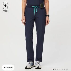 NWOT Women’s Figs Navy Pants with Teal Accents in FREEx material